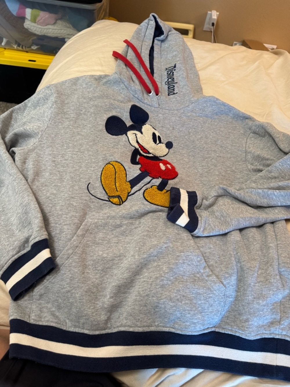 Disney Gray Mickey Mouse Crewneck Hoodie with Red and Yellow Accents